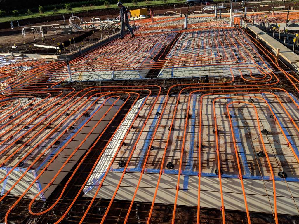 Hydrosol image showing hydronic underfloor heating circuits laid prior to the concrete pour.