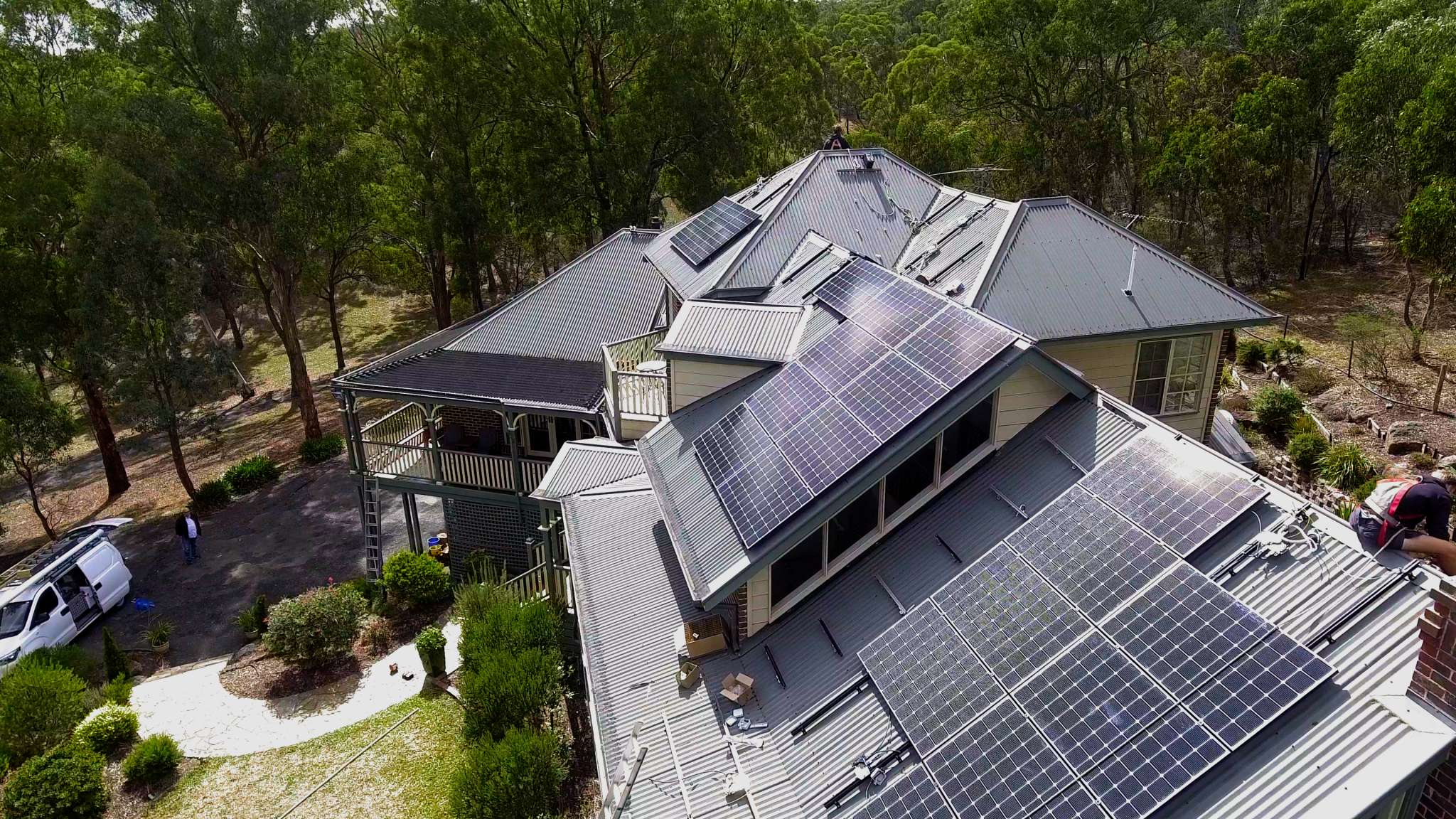 Image of off-grid solar panel installation maximizing roof space and orientation