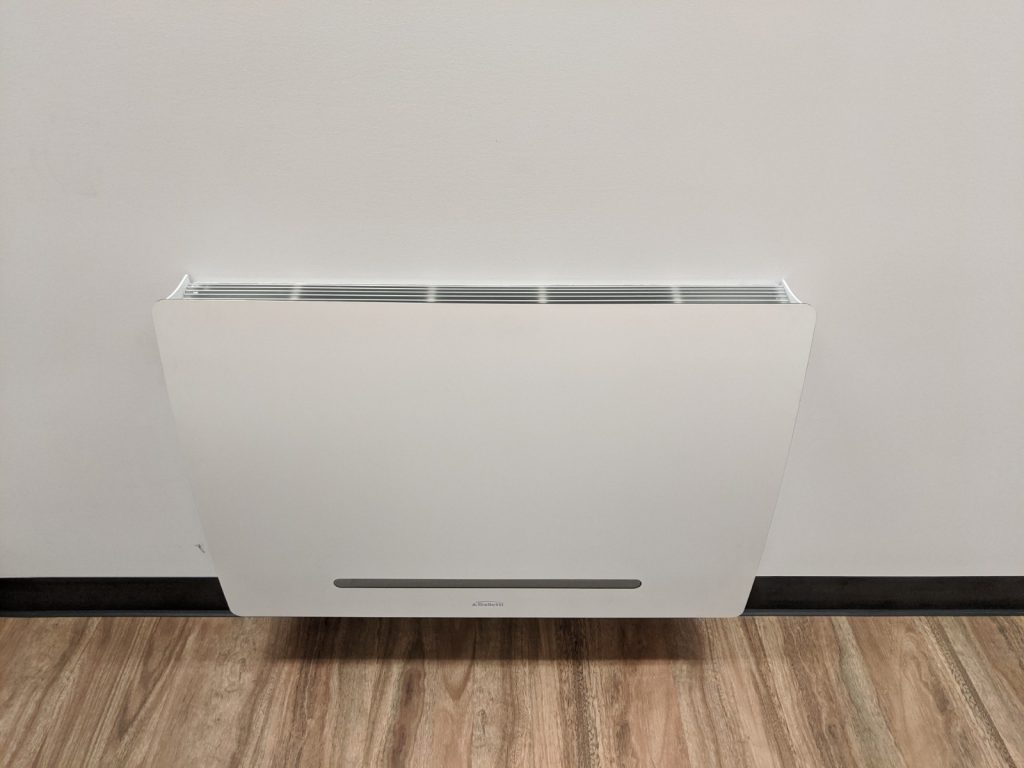 Example of an Galletti ART-U fan coil convector, which provides hydronic heating and effective cooling with chilled water below they dew point.