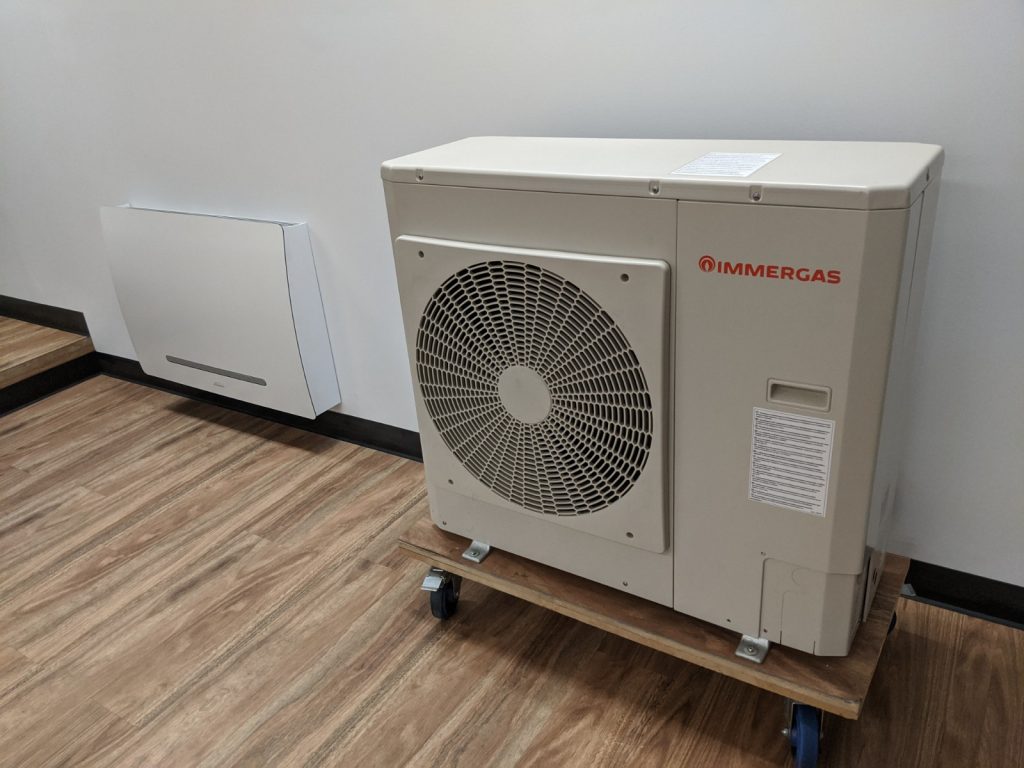 Hydrosol image of Immergas Audax 8kW hydronic heat pump with Galletti ART-U fan convector