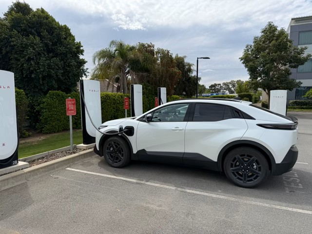 Image of Subaru Uncharted charging at Tesla station in Wagga Wagga